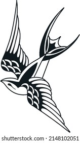 swallow bird black and white traditional tattoo illustration for t-shirt design or vintage retro tattoo