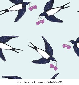 swallow bird with cherries- vector illustration