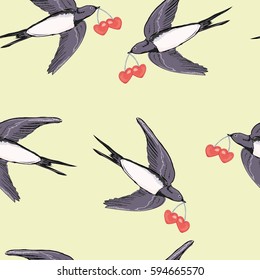 swallow bird with cherries- vector illustration