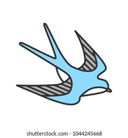Swallow bird color icon. Sailor's tattoo sketch. Isolated vector illustration
