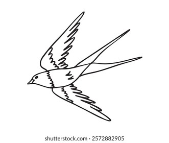 swallow bird flying doodle hand drawn icon. Outline drawing swallow bird flying line clipart symbol. Vector illustration