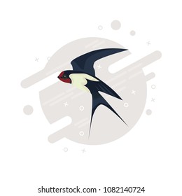 Swallow bird flying old school vector illustration on abstract nenphis background