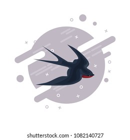 Swallow bird flying old school vector illustration on abstract nenphis background