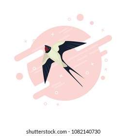 Swallow bird flying old school vector illustration on abstract nenphis background