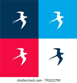Swallow bird flying silhouette four color material and minimal icon logo set in red and blue