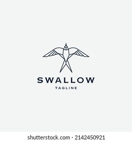 Swallow Bird Flying to Sky Simple Line Logo Design Template Flat Vector