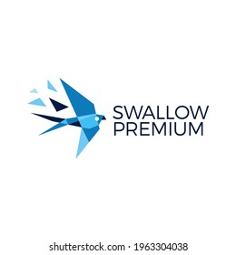 swallow bird geometric polygonal tech logo vector icon illustration