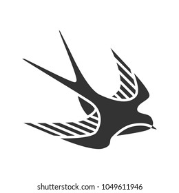 Swallow Bird Glyph Icon. Sailor's Tattoo Sketch. Silhouette Symbol. Negative Space. Vector Isolated Illustration