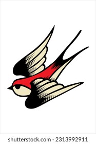 swallow bird illustration design in oldschool style