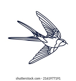 Swallow bird line drawing isolated on white.