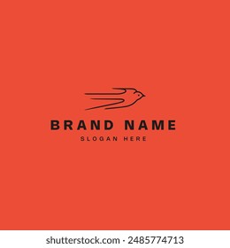 swallow bird logo vector icon illustration line art isolated on red background