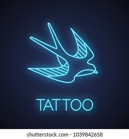 Swallow bird neon light icon. Sailor's tattoo sketch. Glowing sign. Vector isolated illustration