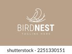 Swallow Bird Nest Line Art Logo Design. Nature Bird Nest Line Art Vector Illustration.