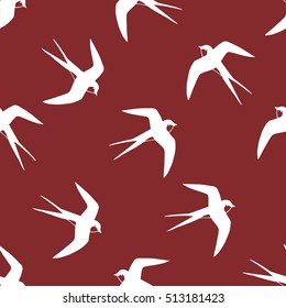 swallow bird pattern white red background