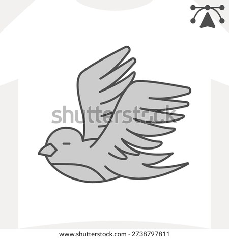 Swallow, bird of rain and spring isometric icon, animals concept. Vector graphics. Bird sign and editable stroke, outline style icon for mobile or web design