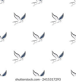 Swallow bird seamless pattern. Silhouettes on a white background. Contour drawing of swallows. Black contours of a flying bird. Flying swallows. Vector illustration