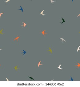 Swallow Bird Seamless Vector Pattern. Spring Bird. Colorful Bird. Wrapping Paper, Card, Poster, Print Design