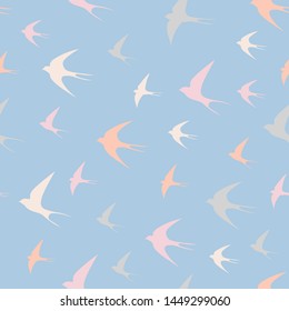 Swallow bird. Seamless vector pattern. Spring bird. Wrapping paper, card, poster, print design