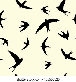 swallow, bird silhouette, pattern - vector illustration