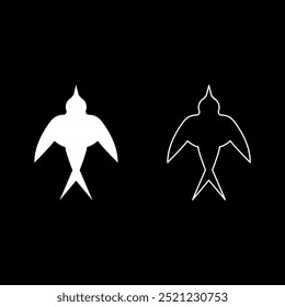 Swallow bird silhouette set icon white color vector illustration image solid fill outline contour line thin flat style