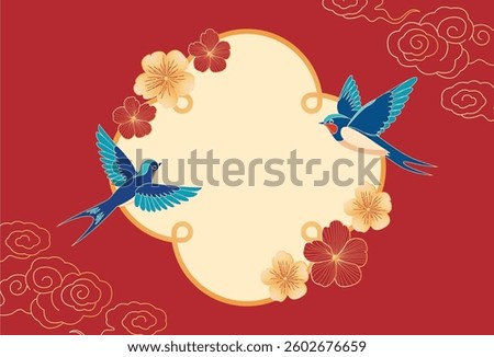Swallow bird vector with cherry blossom flower new year banner