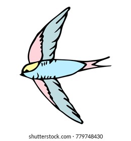 Swallow bird vector illustration. Doodle style. Design, print, decor, textile, paper