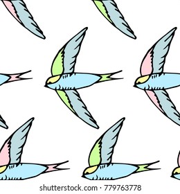 Swallow bird vector illustration. Doodle style. Design, print, decor, textile, paper