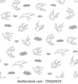 swallow bird vector seamless doodle pattern