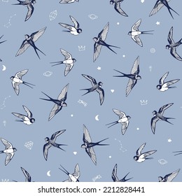 swallow bird vector seamless pattern.