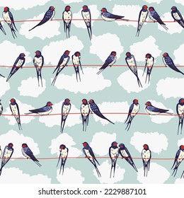 Swallow bird vector seamless pattern.