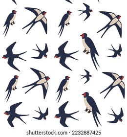 Swallow bird vector seamless pattern.
