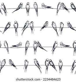 Swallow bird vector seamless pattern.