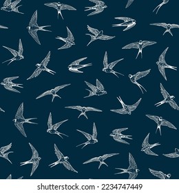 Swallow bird vector seamless pattern.