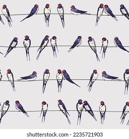 Swallow bird vector seamless pattern.