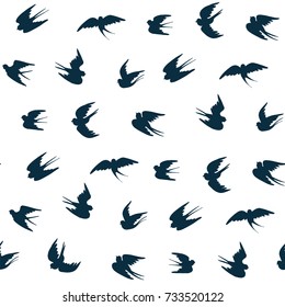 swallow bird vector silhouette seamless doodle pattern