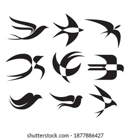 Swallow bird wing logo icon symbol black white design set