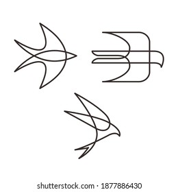 Swallow bird wing logo icon symbol mono line design set