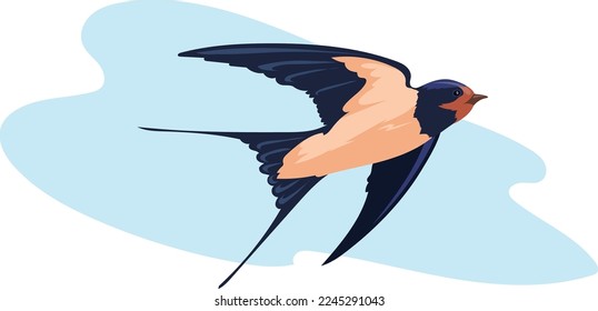 Tragar en cielo azul. Arte de aves silvestres voladoras aislado en fondo blanco