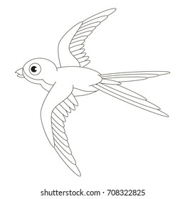 Swallow cartoon. Outlined illustration with thin line black stroke