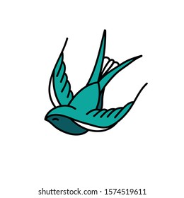 swallow doodle icon, traditional tattoo illustration