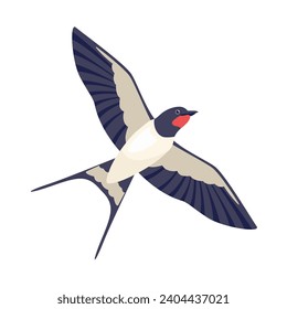 Swallow flies spreading its wings. Vector cartoon illustration of bird. Flat icon.