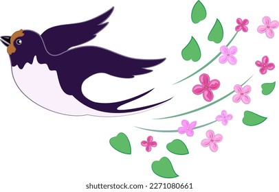 La golondrina vuela con la primavera. Ilustración del vector