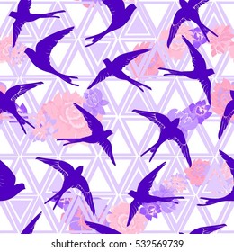 swallow and flowers- vector illustration