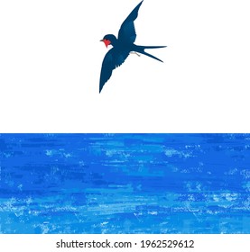 Swallow fly in seascape vector illustration