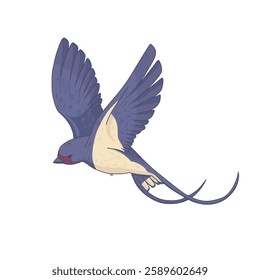 Traga volando. Vector aislado ilustración de un pájaro azul en vuelo