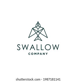 swallow geometric bird logo icon design in abstract line outline design  