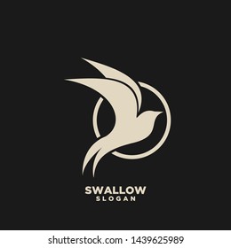 Swallow gold circle logo. Isolated swallow on white background. Vector illustration