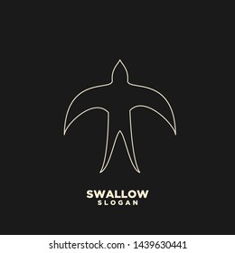 Swallow gold line logo. Isolated swallow on white background. Vector illustration