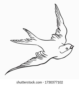 swallow graphic design vector illustration, icon, flying bird, art sketch sketch, black lines, use in print on a T-shirt, draw with hand