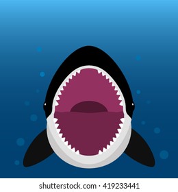 Swallow with his mouth open. Isolation of a shark on a white background. Swallow face with teeth and jaw. Flat vector illustration